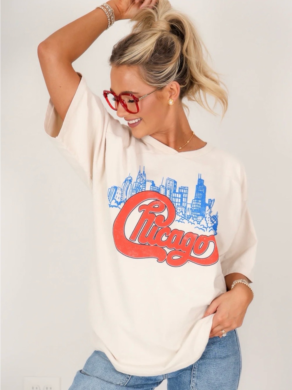 NWOT Daydreamer Chicago Skyline Oversized jersey Short Sleeve tee - Picture 2 of 5